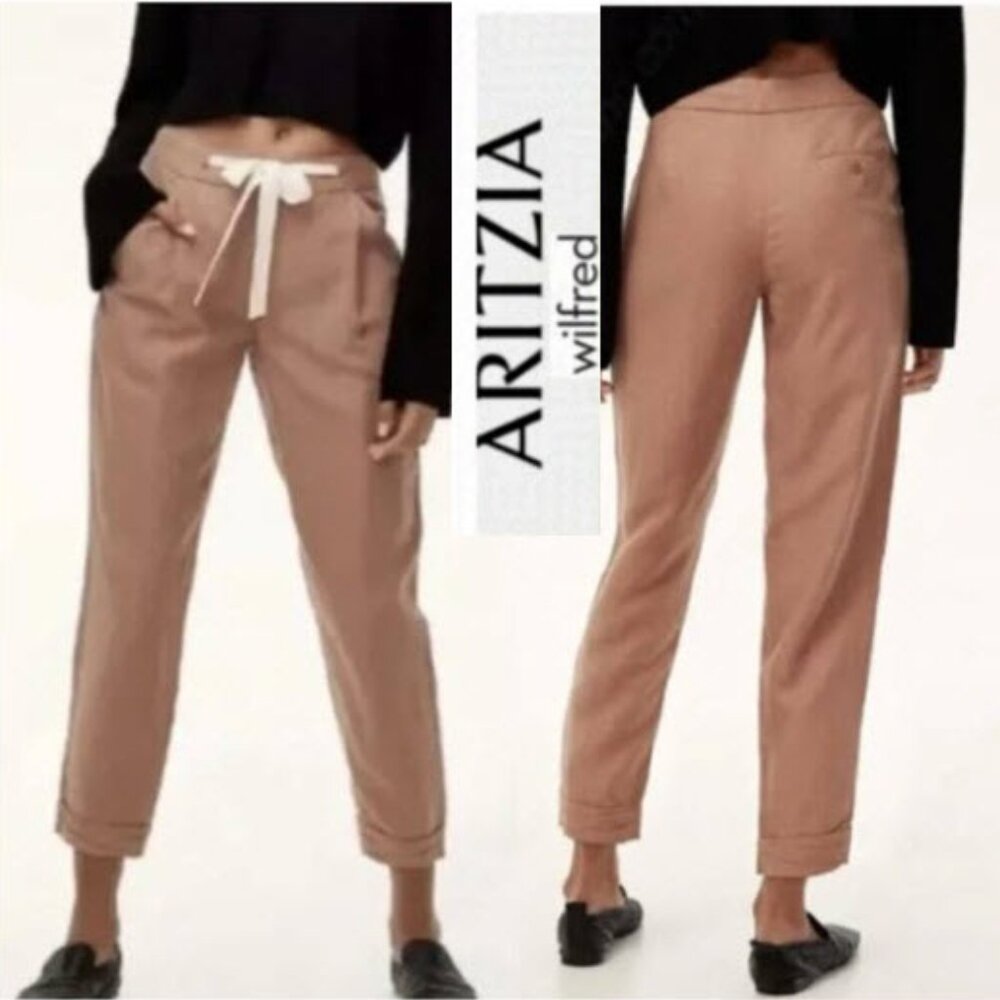 ARITZIA Wilfred Brown Allant Flowy Pants 6 Minimalist Preppy Quit Luxury Chic